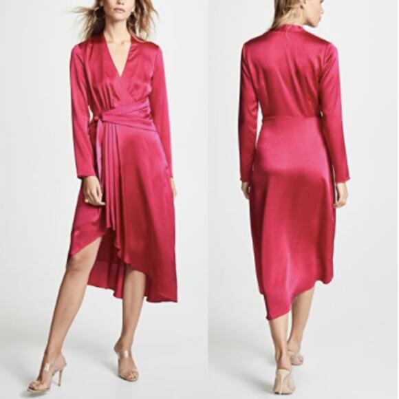 Equipment Asida Asymmetric Satin Dress in Amaranth - Picture 1 of 7
